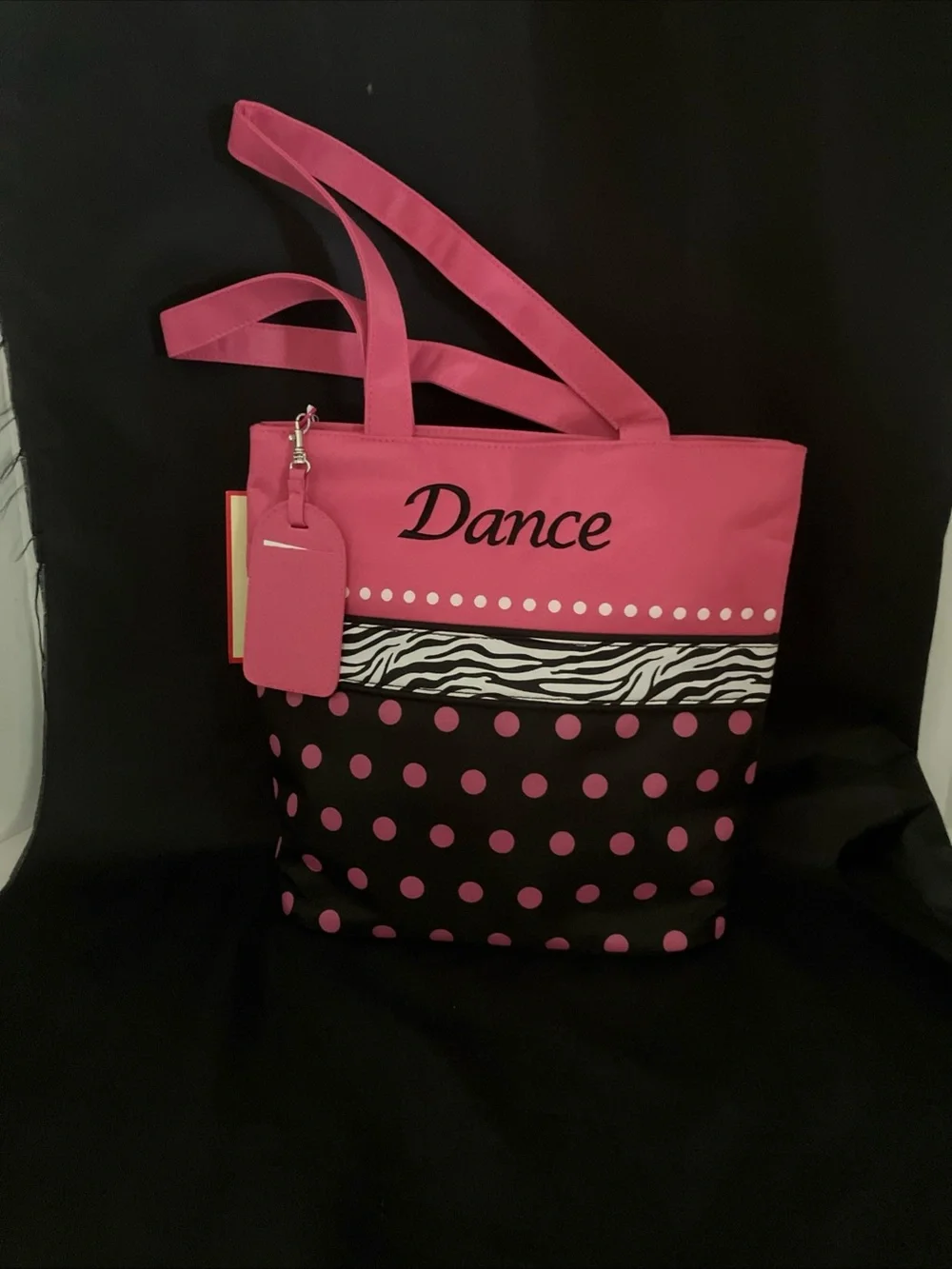 New! Sassi Designs Dance Bag Pink Black Polka Dot